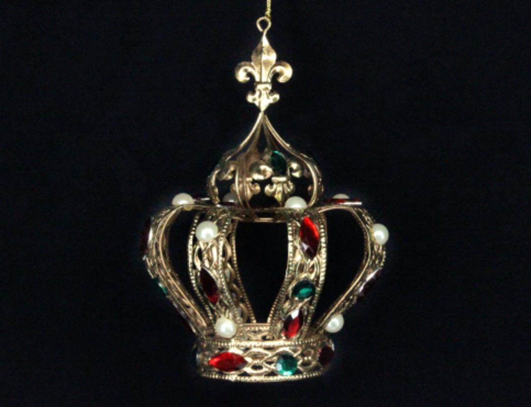 Hanging Gold Metal Crown with Jewels and Pearls Lge image 0