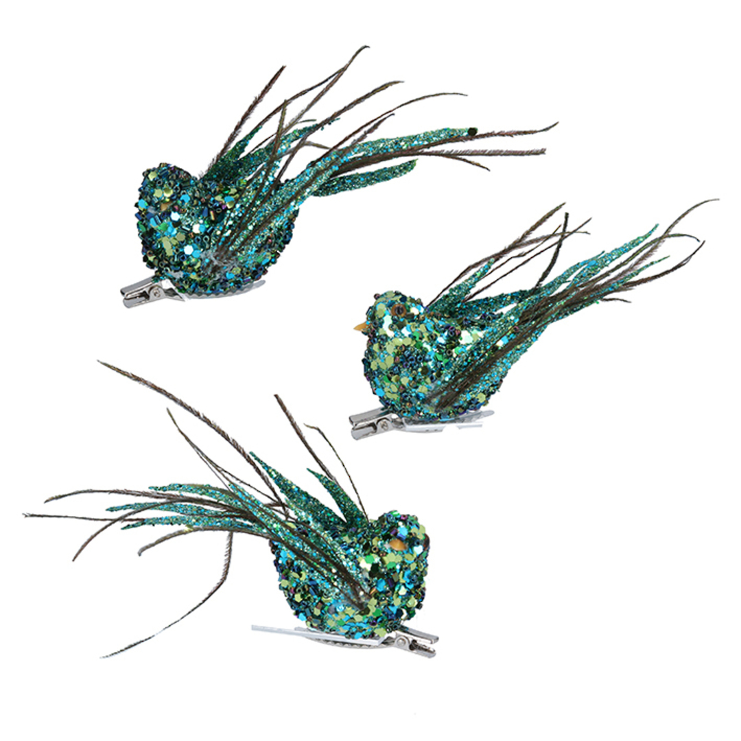 Bird Clip Peacock Sequin and Bead, Feather Tail 12cm image 0