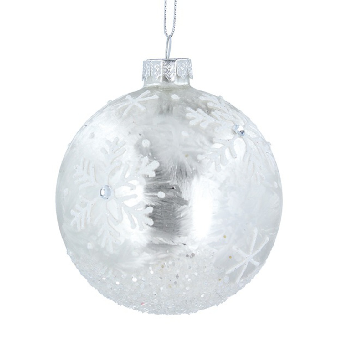 Glass Ball White, Damask Snowflake 8cm image 0