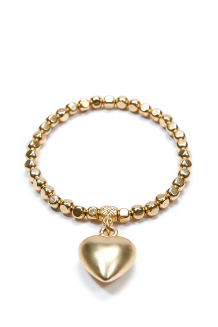 Bracelet, Gold Beads with Gold Heart Charm image 0