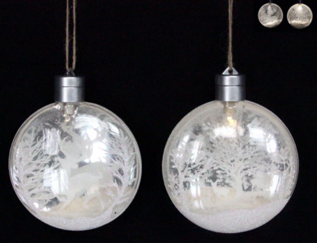 Hanging Glass Disc with Snow Scene LED. image 0