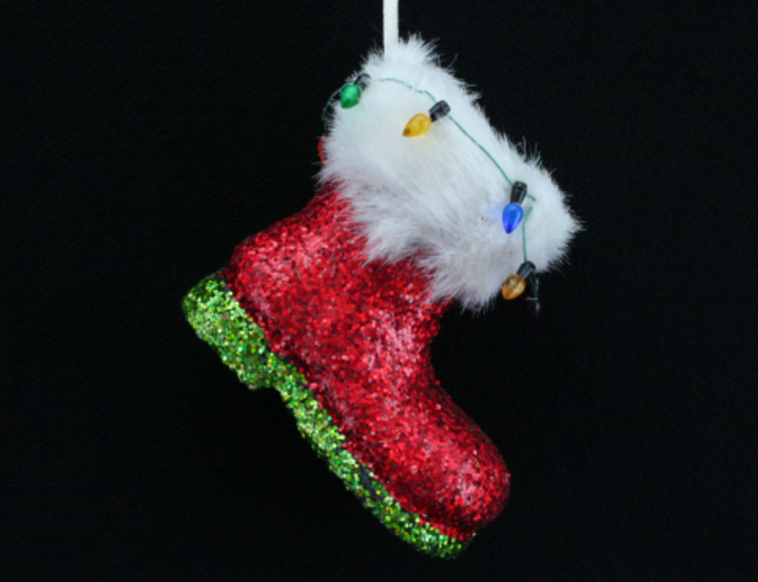 Hanging Resin Glitter Santa Boot 9cm image 0