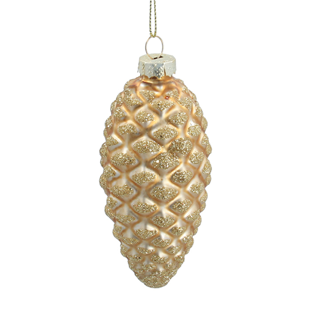INDENT - Pack 12, Glass PineCone Gold image 0