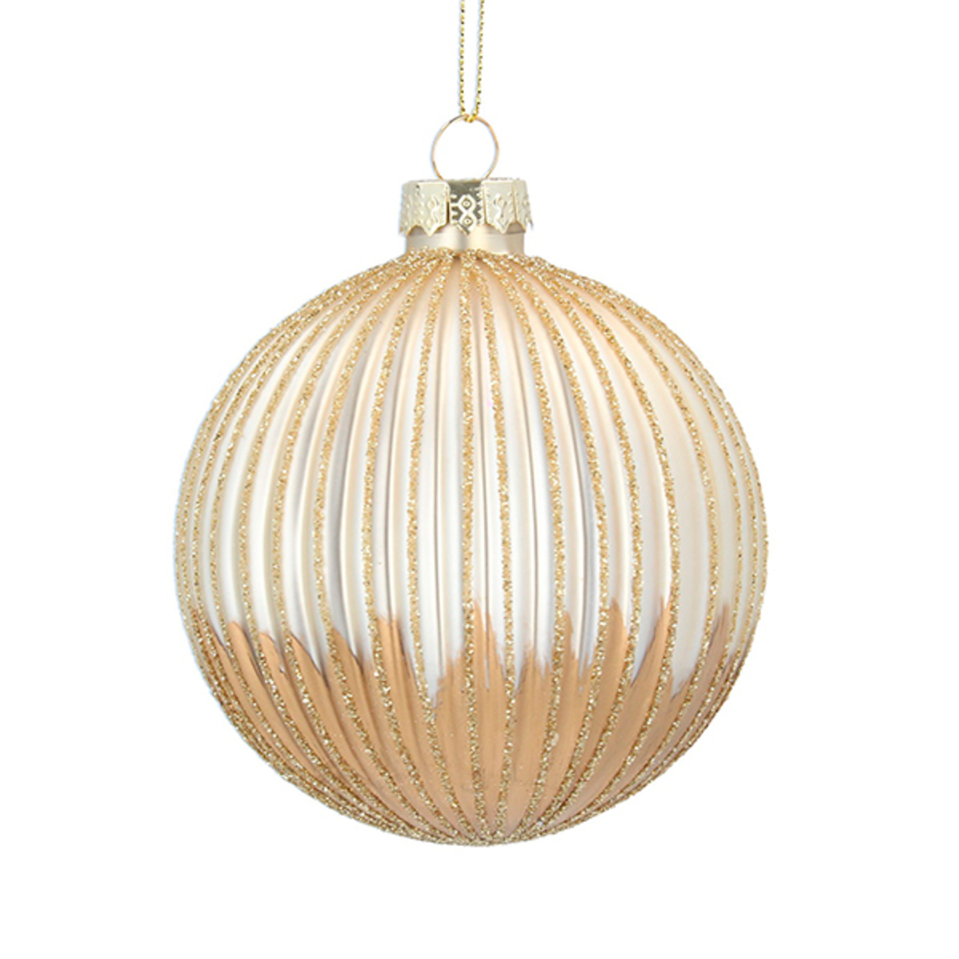 Glass Ball Cream, Gold Rib Gold Base 8cm image 0