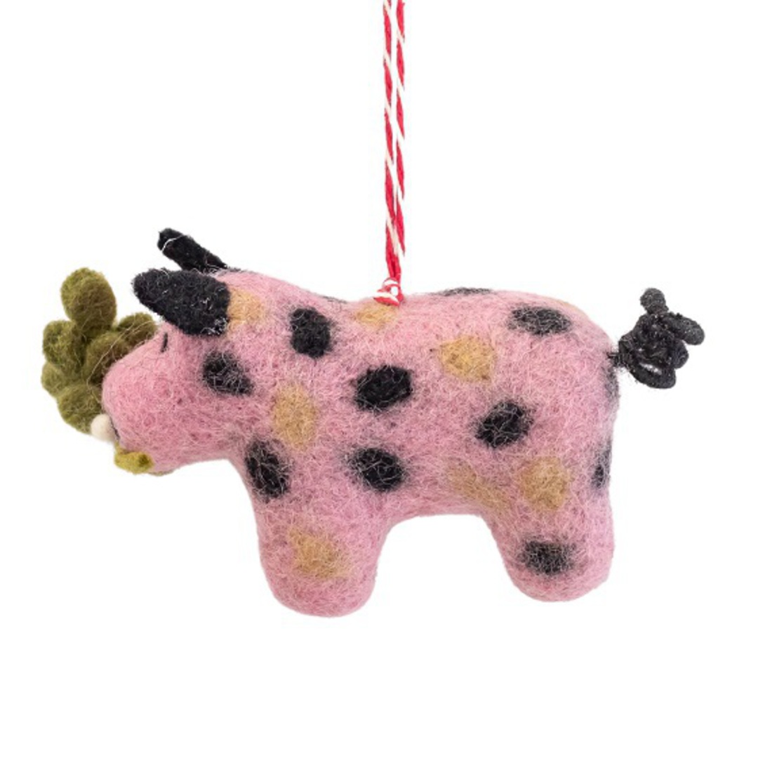 NZ Woolly, Kunekune Pig with Mistletoe 12cm image 0