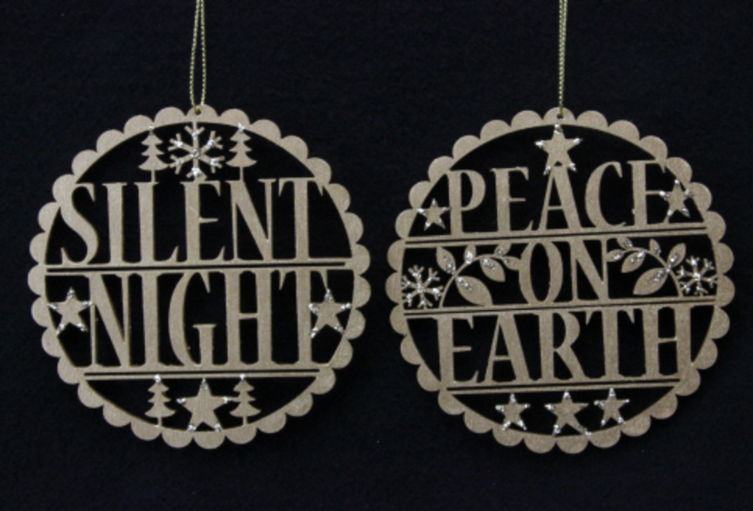 Hanging Wooden 'Silent Night' or'Peace' Old Gold image 0