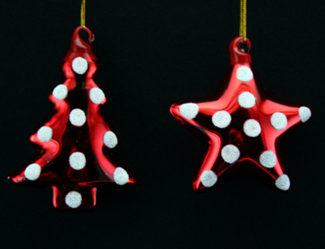 Glass Hanging Xmas Shape Red w/Dots 9cm image 0