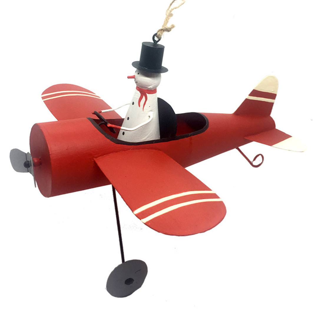 MAXI Tin Snowman in Red Plane 25cm image 0