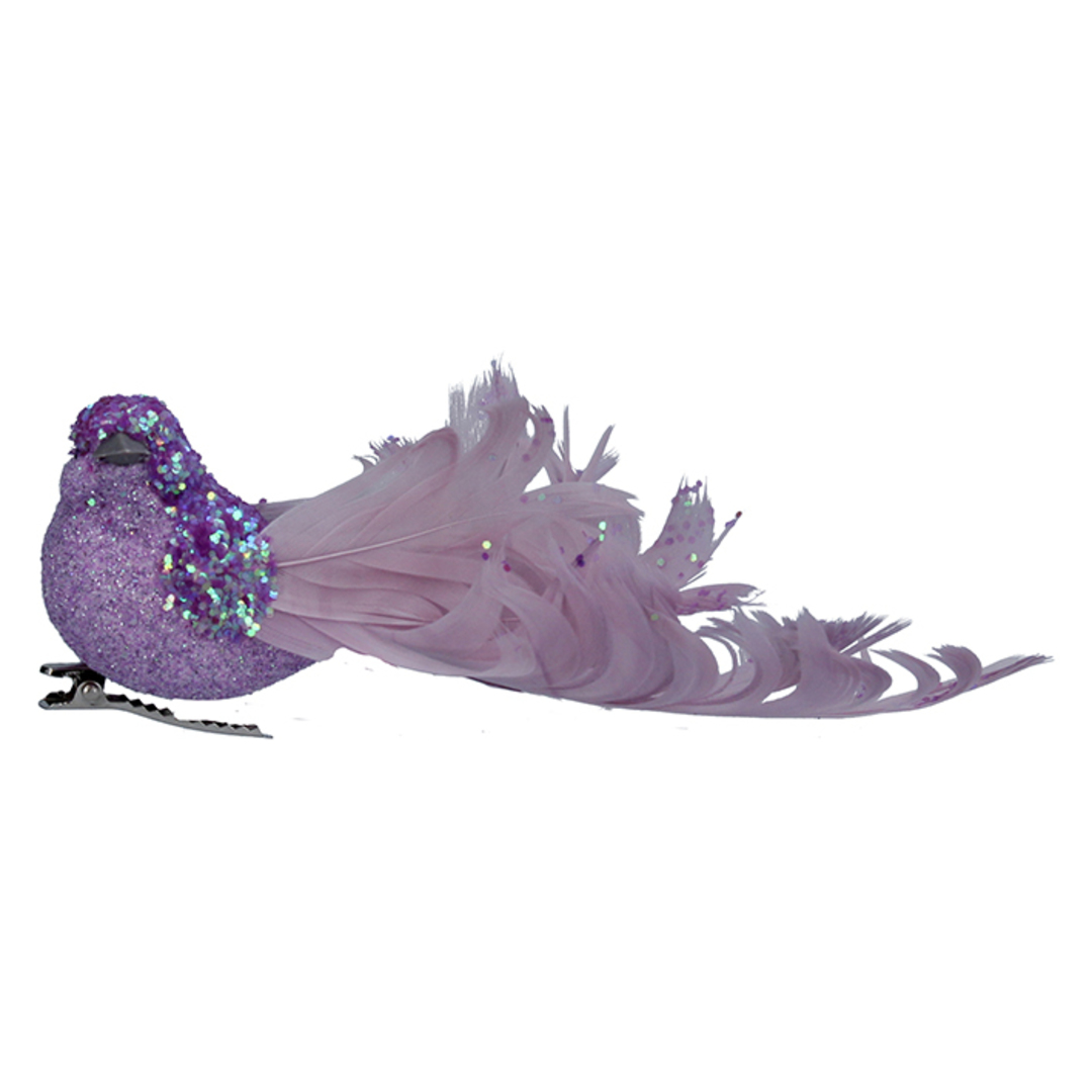Lilac Glitter and Feather Bird Clip 15cm image 0