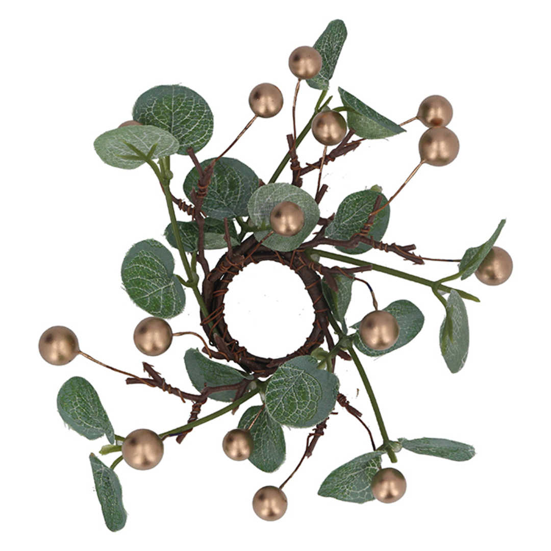 Dinner Candle Ring, Eucalyptus Gold Berry 16cm image 0