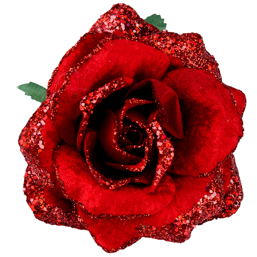 Fabric Glitter Red Rose Clip 11cm image 0
