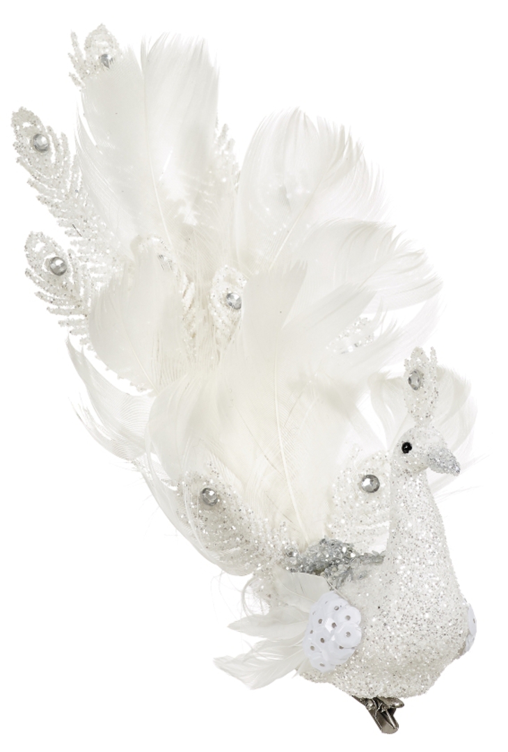 BirdClip White Glitter and White Feather Fantail 19cm image 0