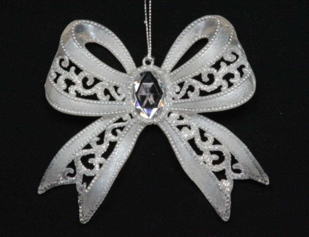 Pearly White Bow  w/ Diamante 11 cm image 0