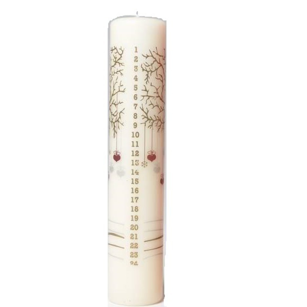 Advent Candle Ivory, Winter Tree with Heart Decorations image 0