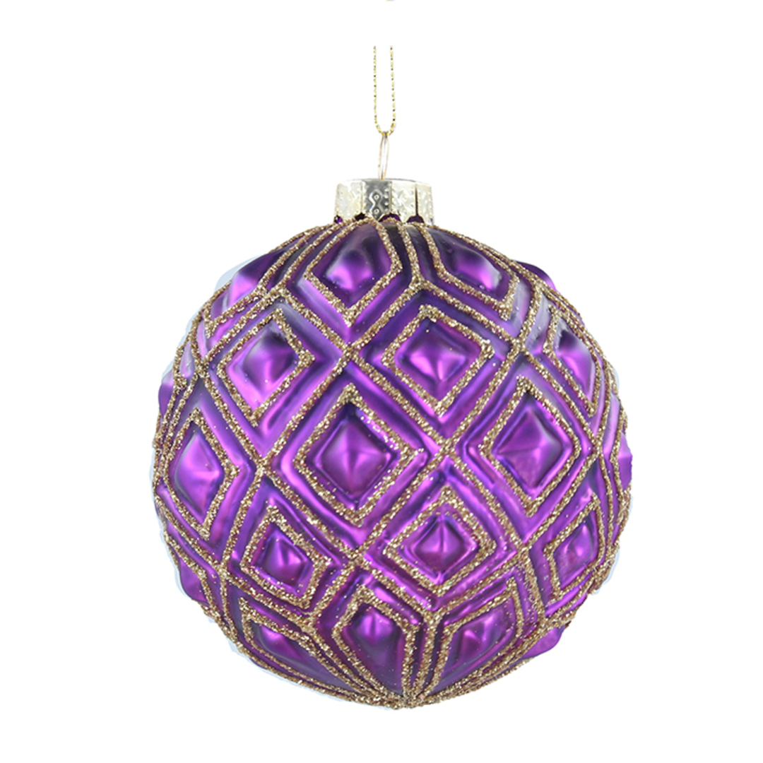 Glass Ball Purple, Gold Glitter Diamonds 8cm image 0