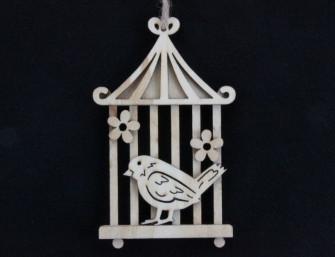 Wood Bird on Cage 15cm image 0