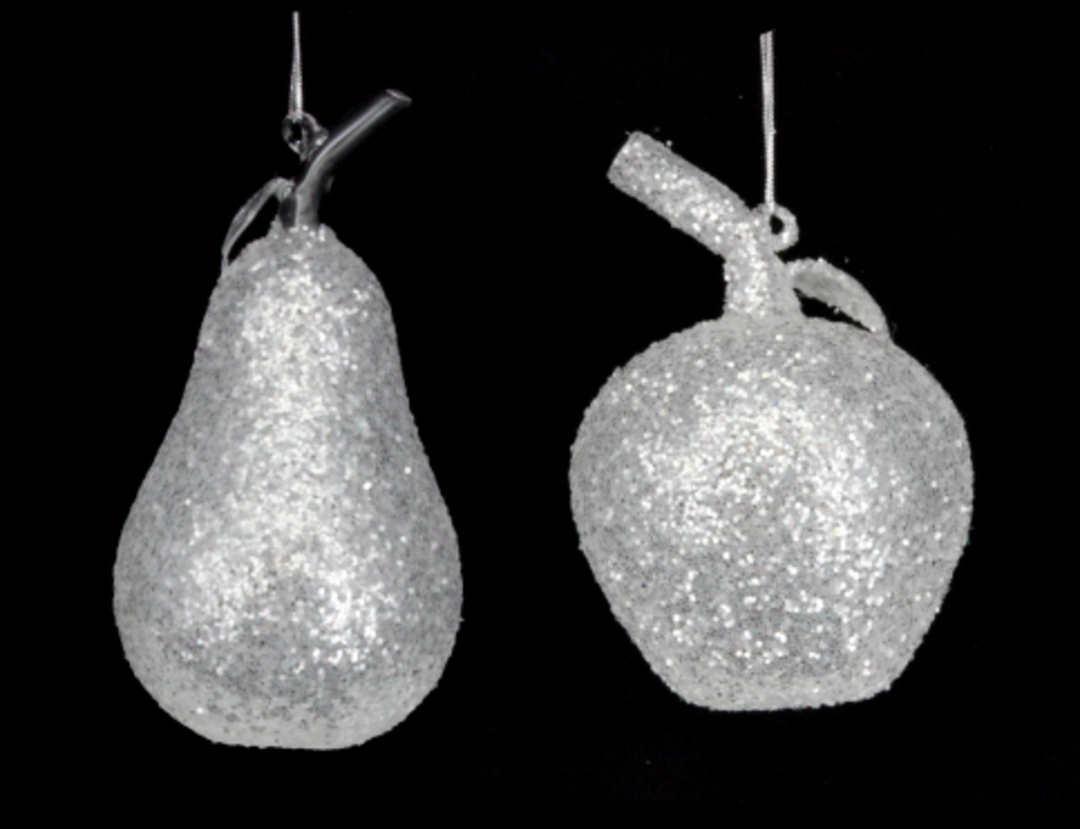 Hanging Glass Fruit Translucent Silvery White Glitter image 0