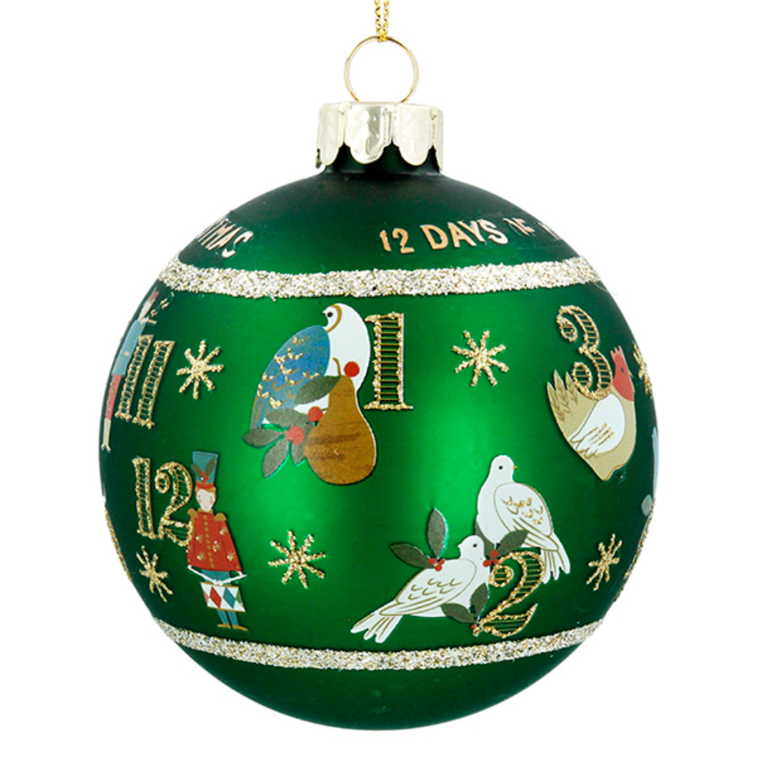 INDENT - Pack 6, Large Glass Ball Matt Green, 12 Days of Christmas 10cm image 0
