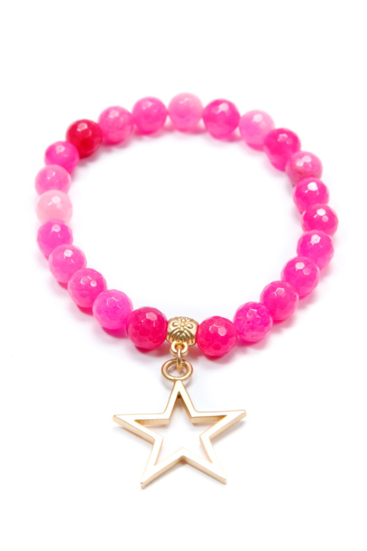 Bracelet, Hot Pink Dyed Jade w/Charm image 0