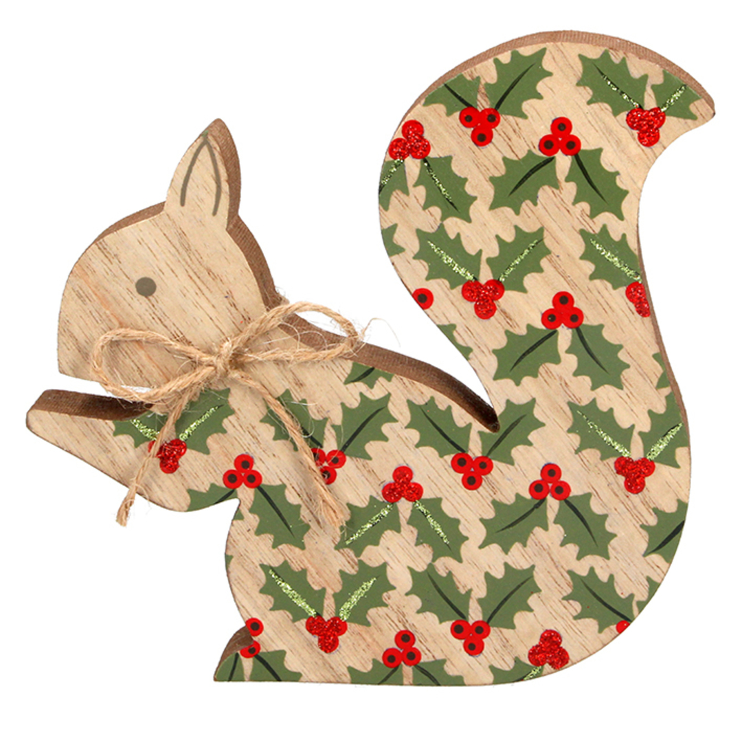 Wood Squirrel with Holly 14cm image 0