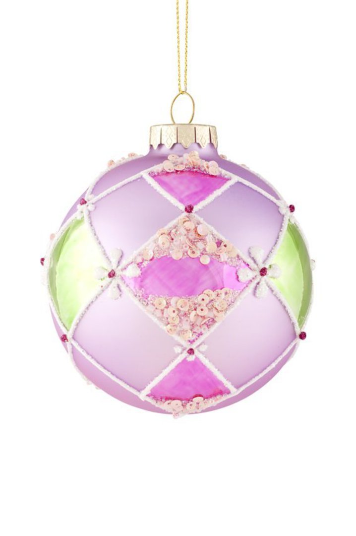Glass Ball, Pink Check Pattern 12cm image 0