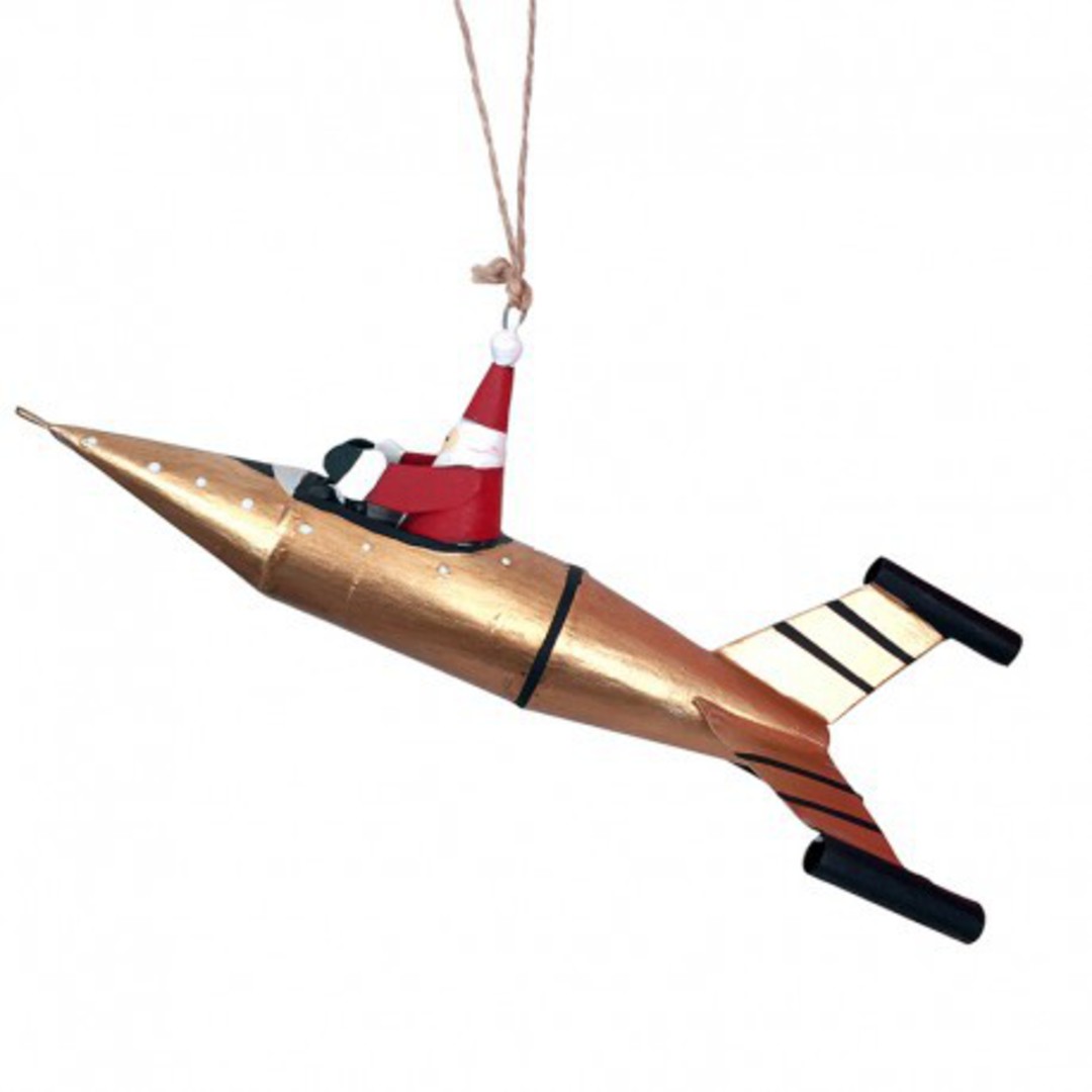Tin Santa in Gold Rocket 17cm image 0