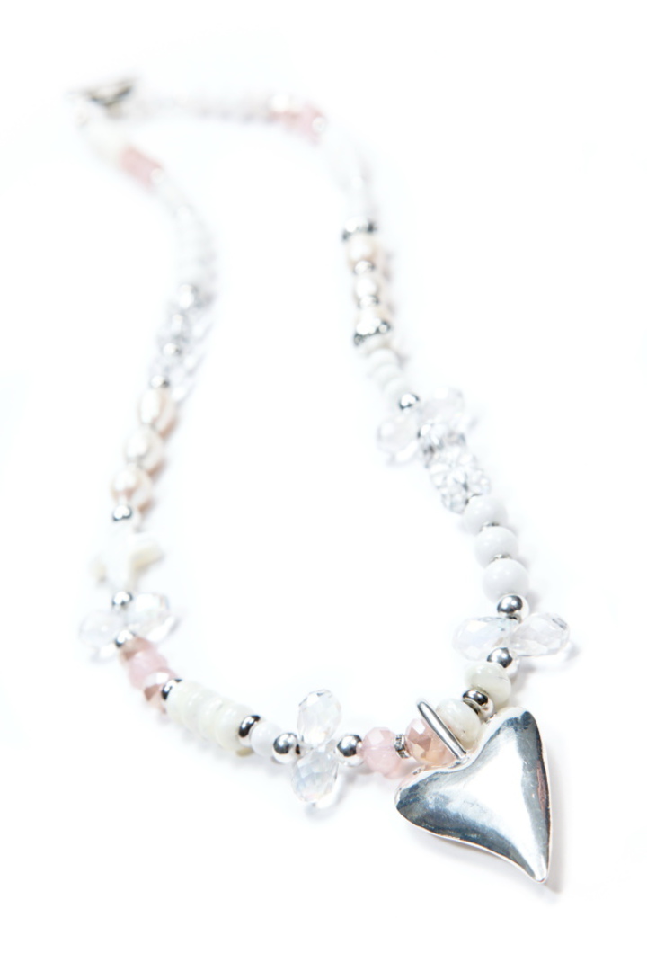 Necklace, Light Pink  and ClearQuartz with Heart image 0