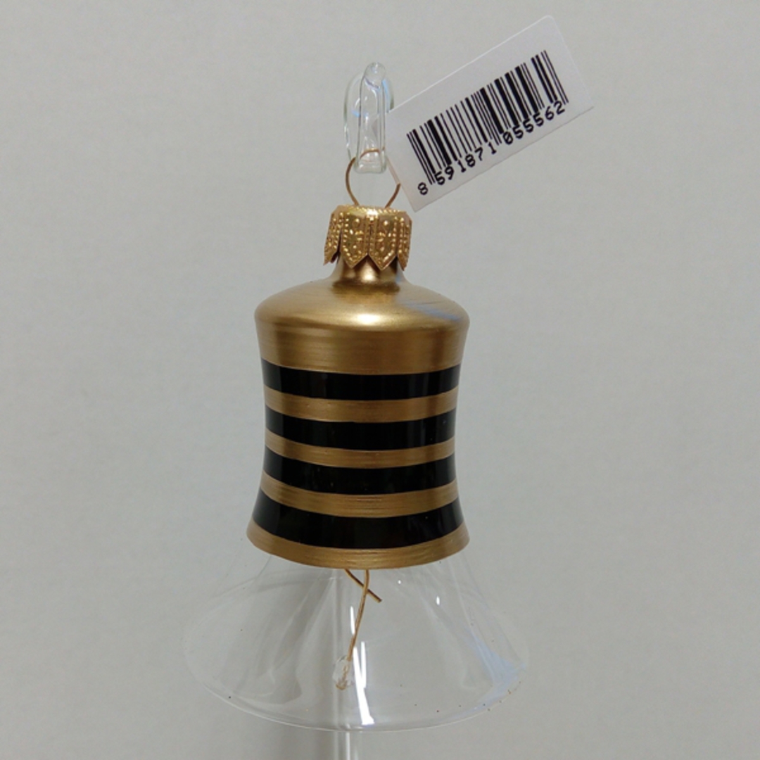 Glass Bell Clear, Black & Gold Stripes 8cm image 0