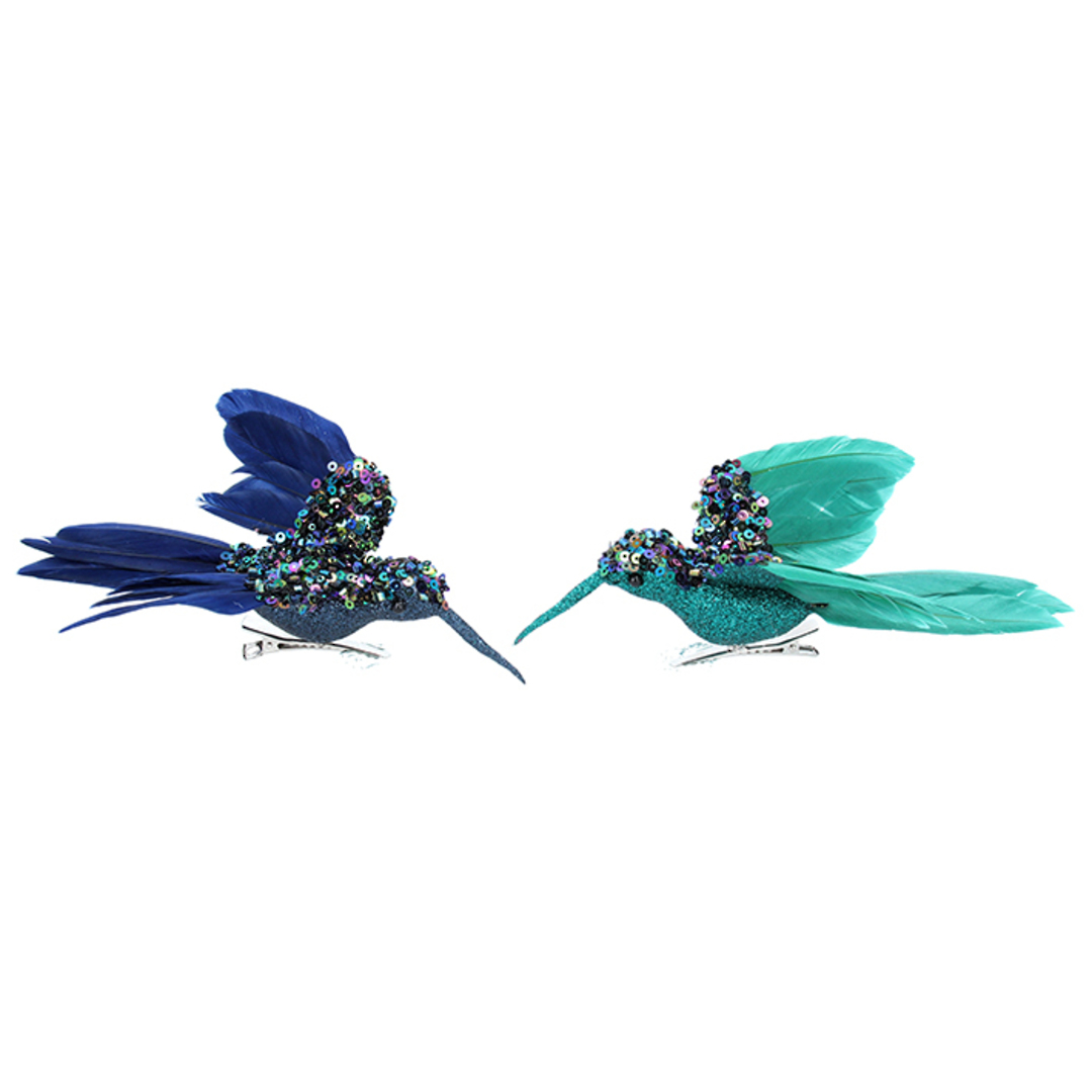 BirdClip, Petrol Sequin Feather Hummingbird 16cm image 0