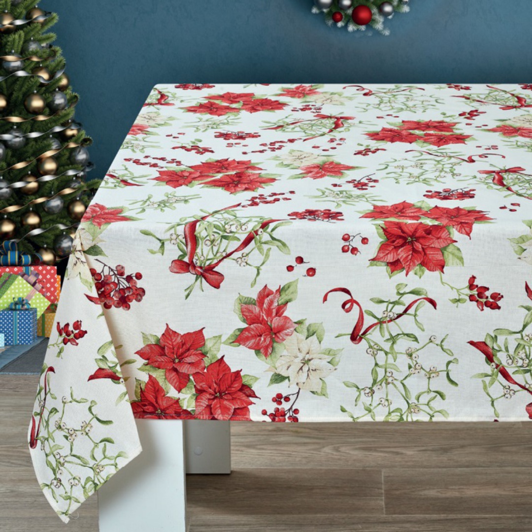 Tablecloth, Poinsettia White image 1