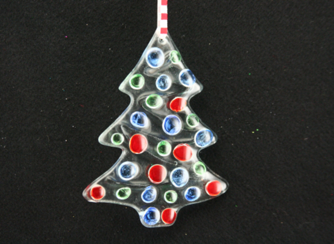 Glass Tree Clear, Red, Blue & Green Dots 10cm image 0