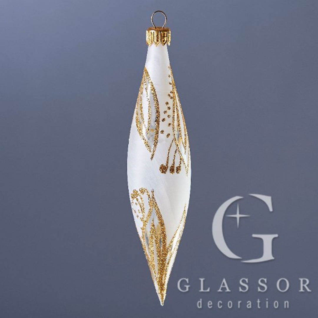 Glass Olive Trans White, Gold Decor 16cm image 0
