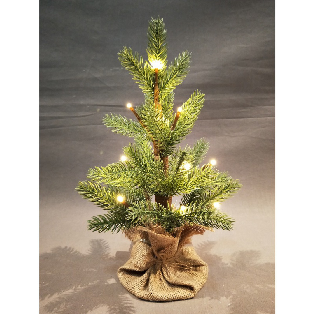 Mini Fir Tree Jute Base 30cm, 12 LED Lights image 1