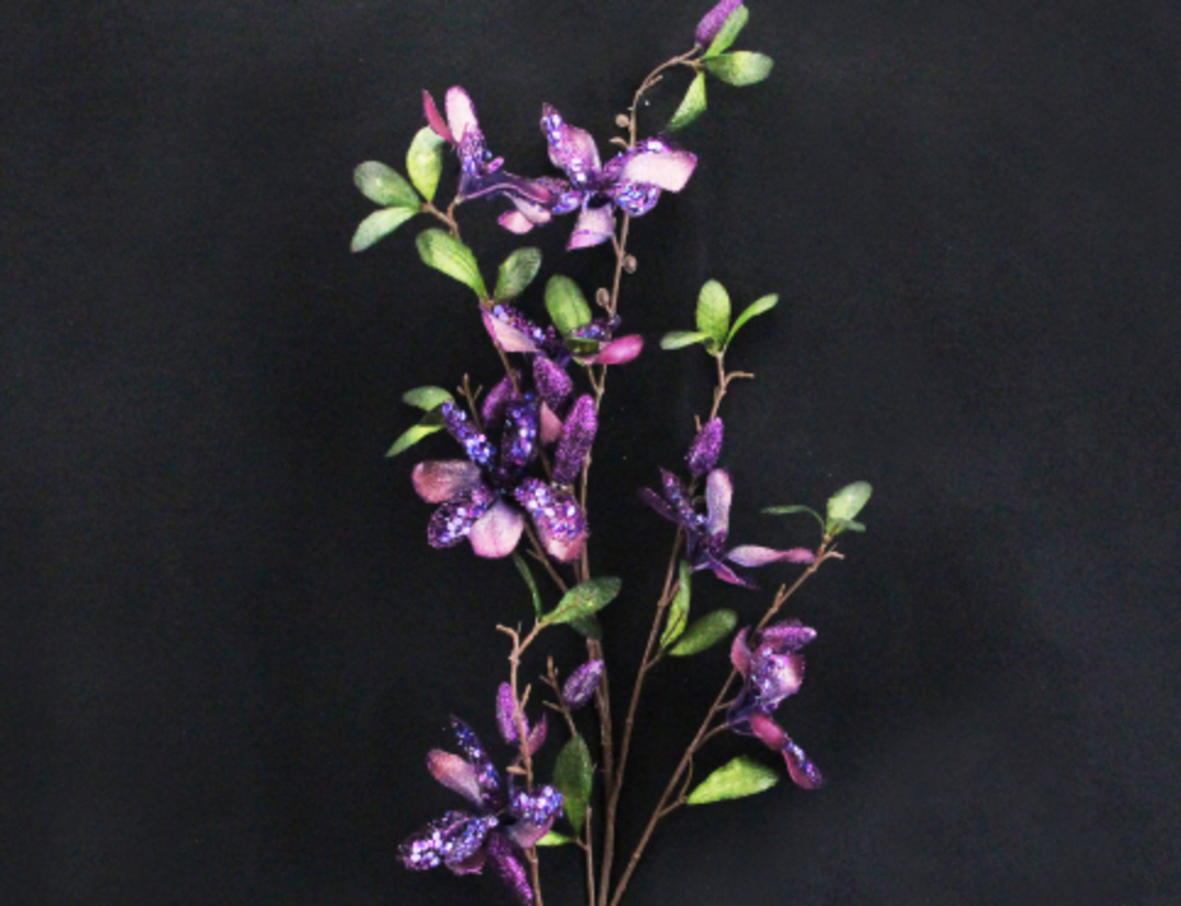Magnolia Spray Purple Fabric and Glitter 50cm image 0