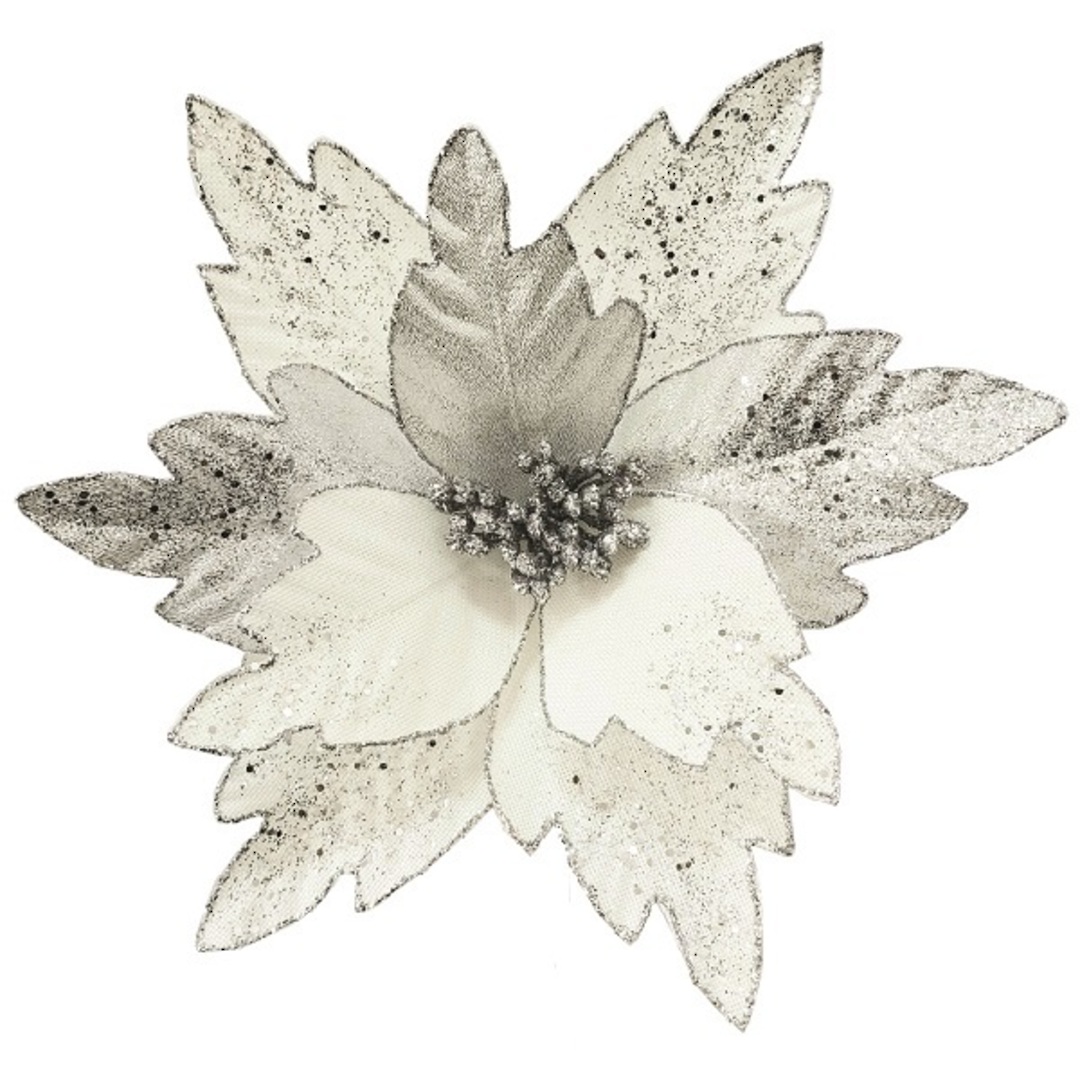 Maxi Silver & White Poinsettia Clip 28cm image 0