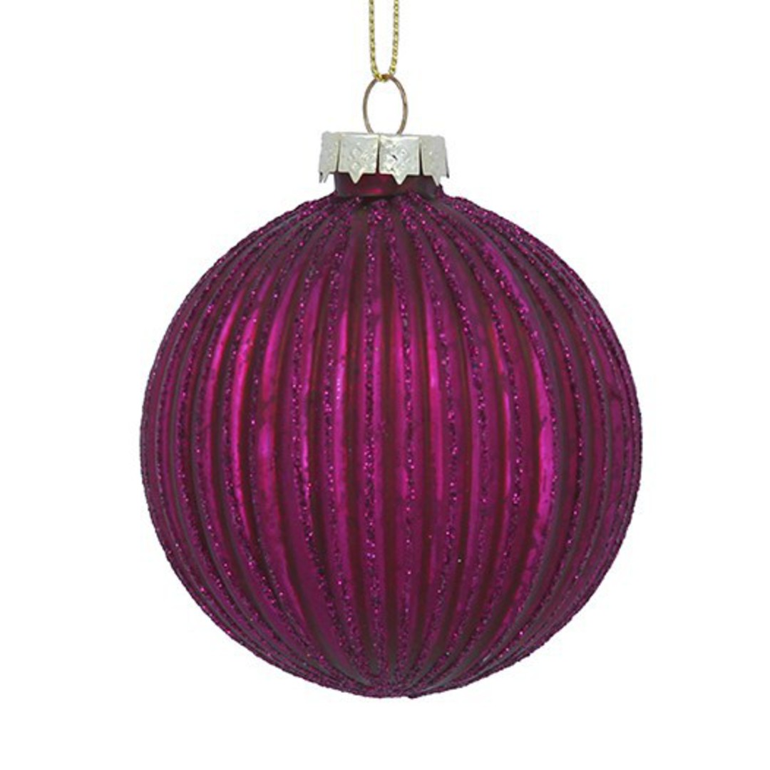 Glass Ball Antique Magenta, Thin Ribs 8cm *ETA NOV image 0