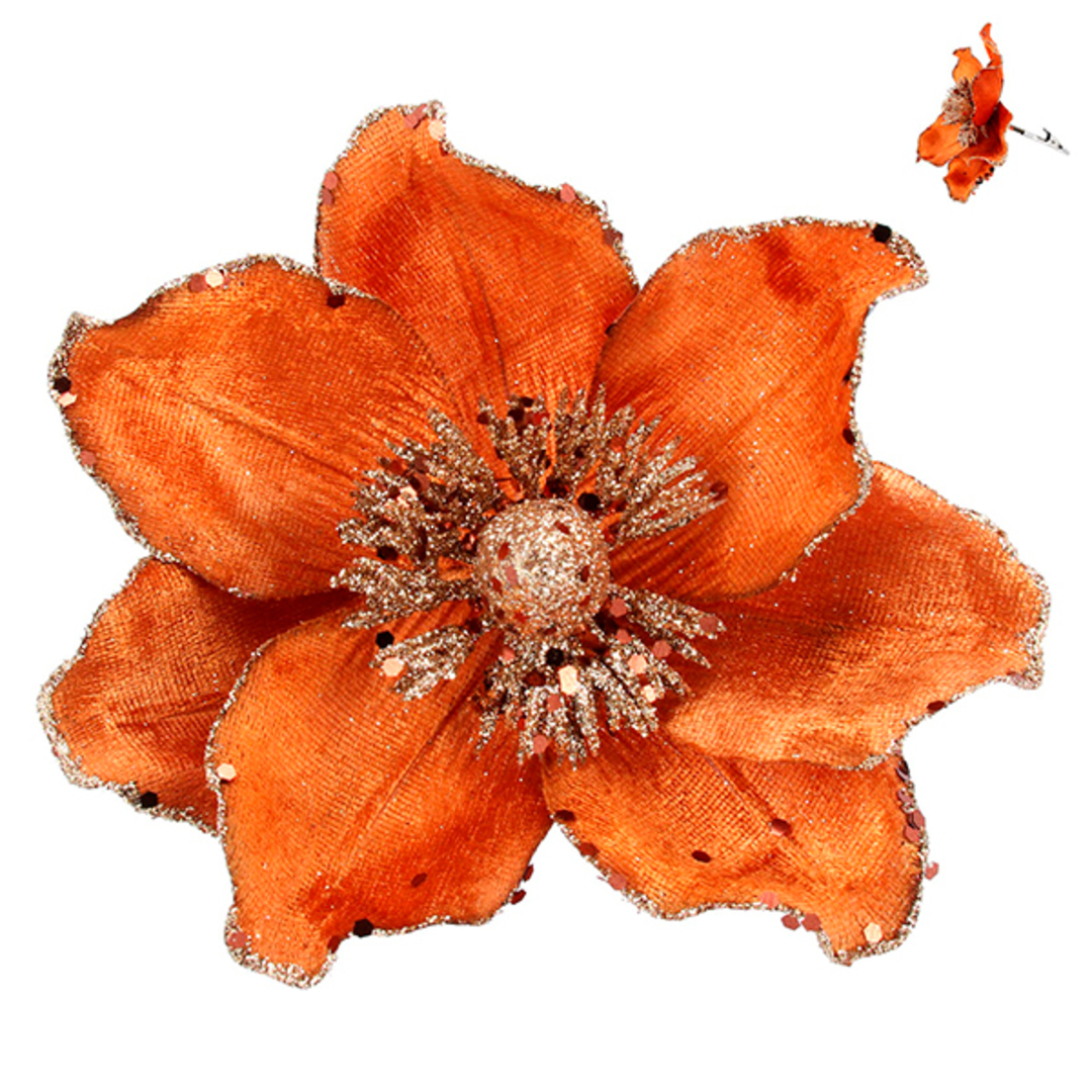 Fabric Orange Magnolia Clip 14cm image 0