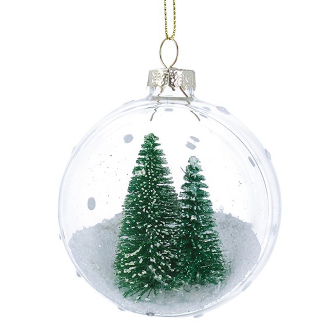 INDENT - Pack 12, Open Glass Ball Clear, Green Trees 8cm image 0