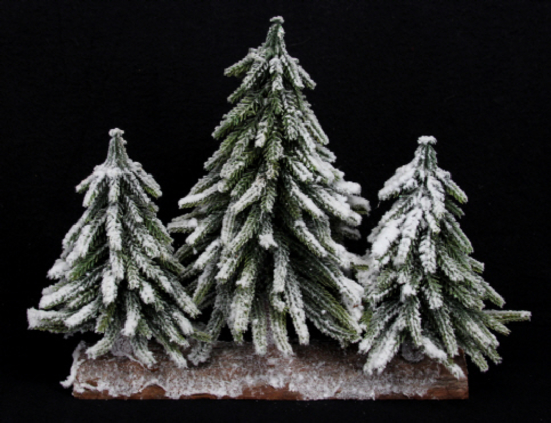 Triple Snowy Fir Tree on Log Orn. SOLD OUT image 0