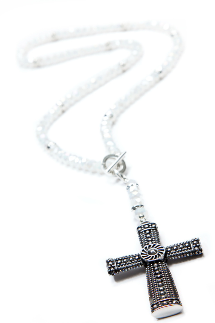 Necklace, Facet Cut Quartz with Trinity Cross image 0