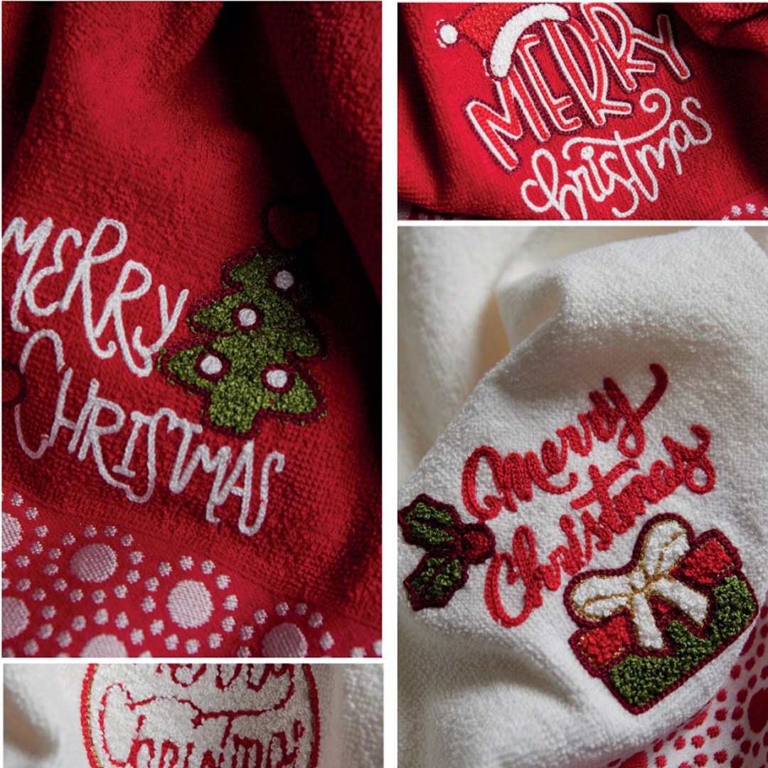 Hand Towel Red, Merry Xmas with Flower image 1