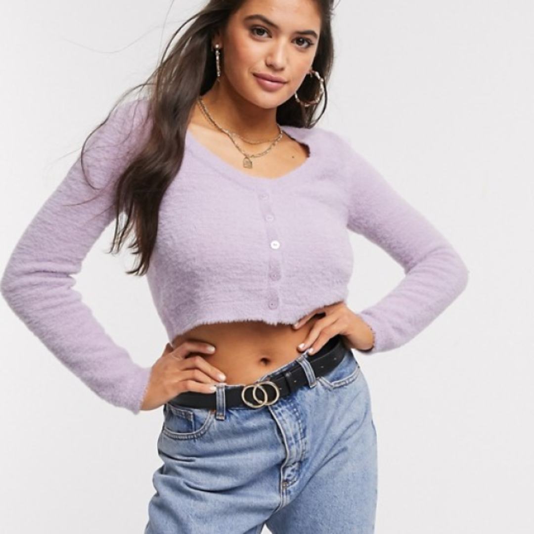 Lounge scoop neck cropped fluffy cardigan image 0