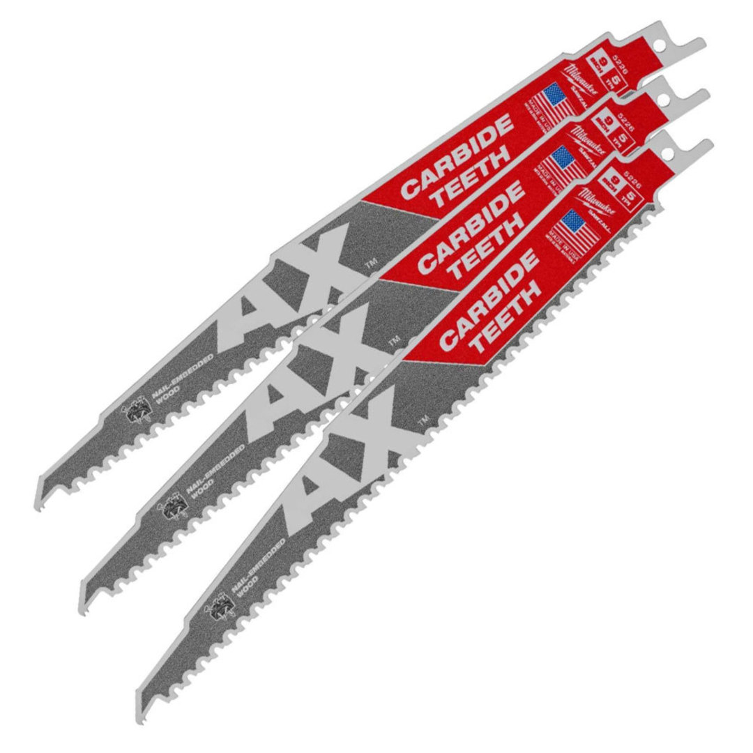 Milwaukee Sabresaw blades 5TPI x230mm AX Carbide Teeth 3pk image 0