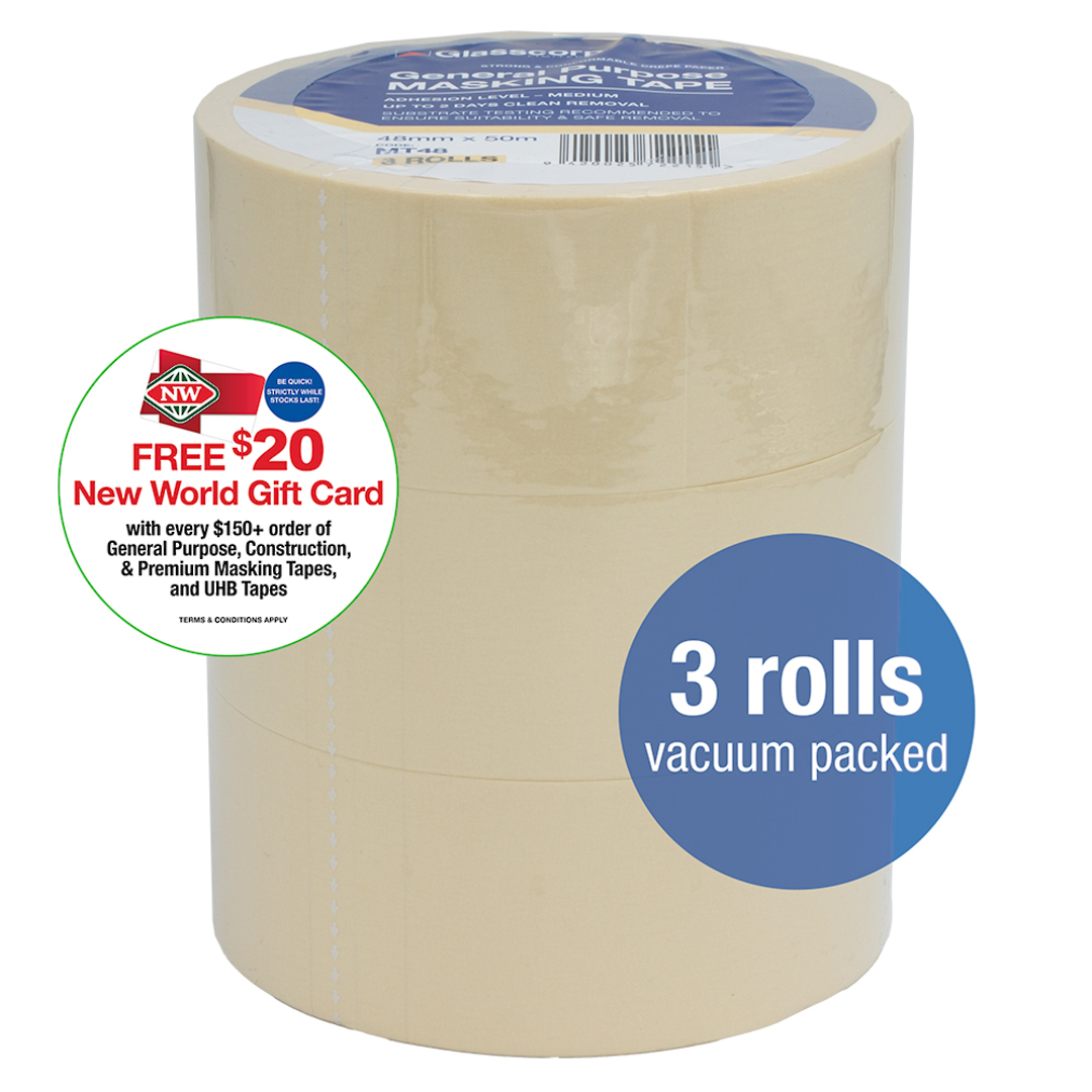 GEN PURPOSE MASKING TAPE - 48mm (3rolls) image 0