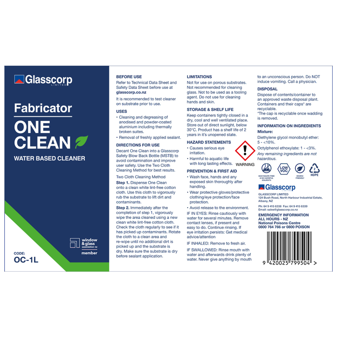 ONE CLEAN - 1L LABEL image 0