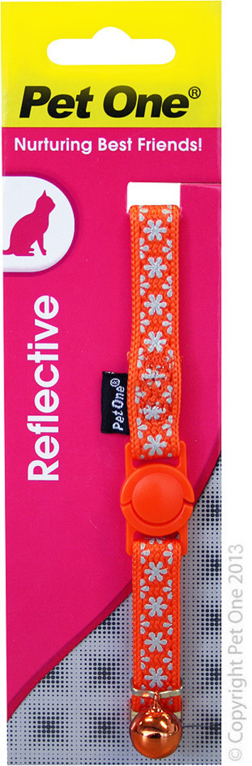 Pet One Collar for Cat & Kitten Reflective and Adjustable 10mm x 15-22.5cm Orange image 0