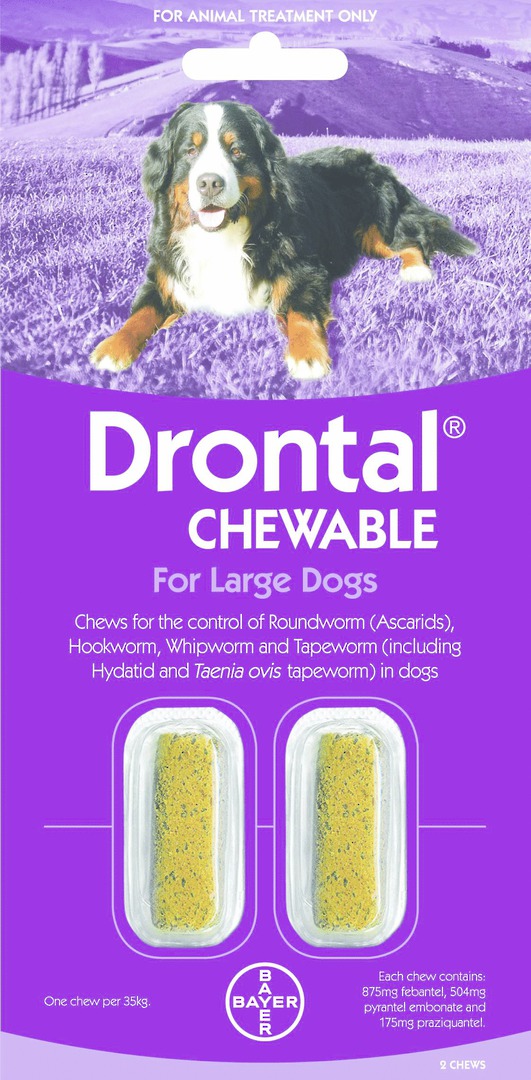 Drontal Chewable for Dogs (2035kg) 2chews Internal Worming Tablets