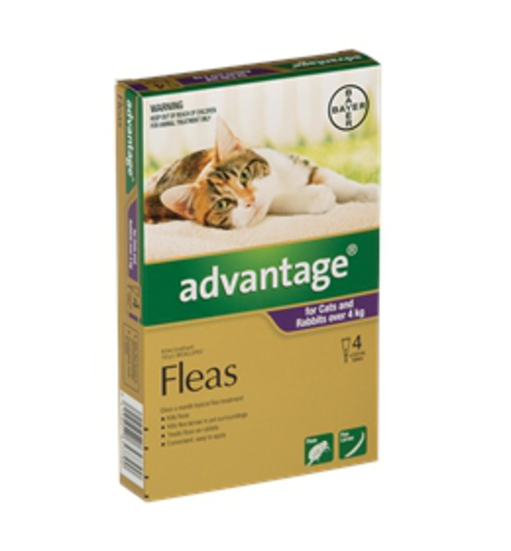 Advantage Spot-on Flea Treatment for Cats and Rabbits Over 4kg (Purple / 4 pippets) image 0