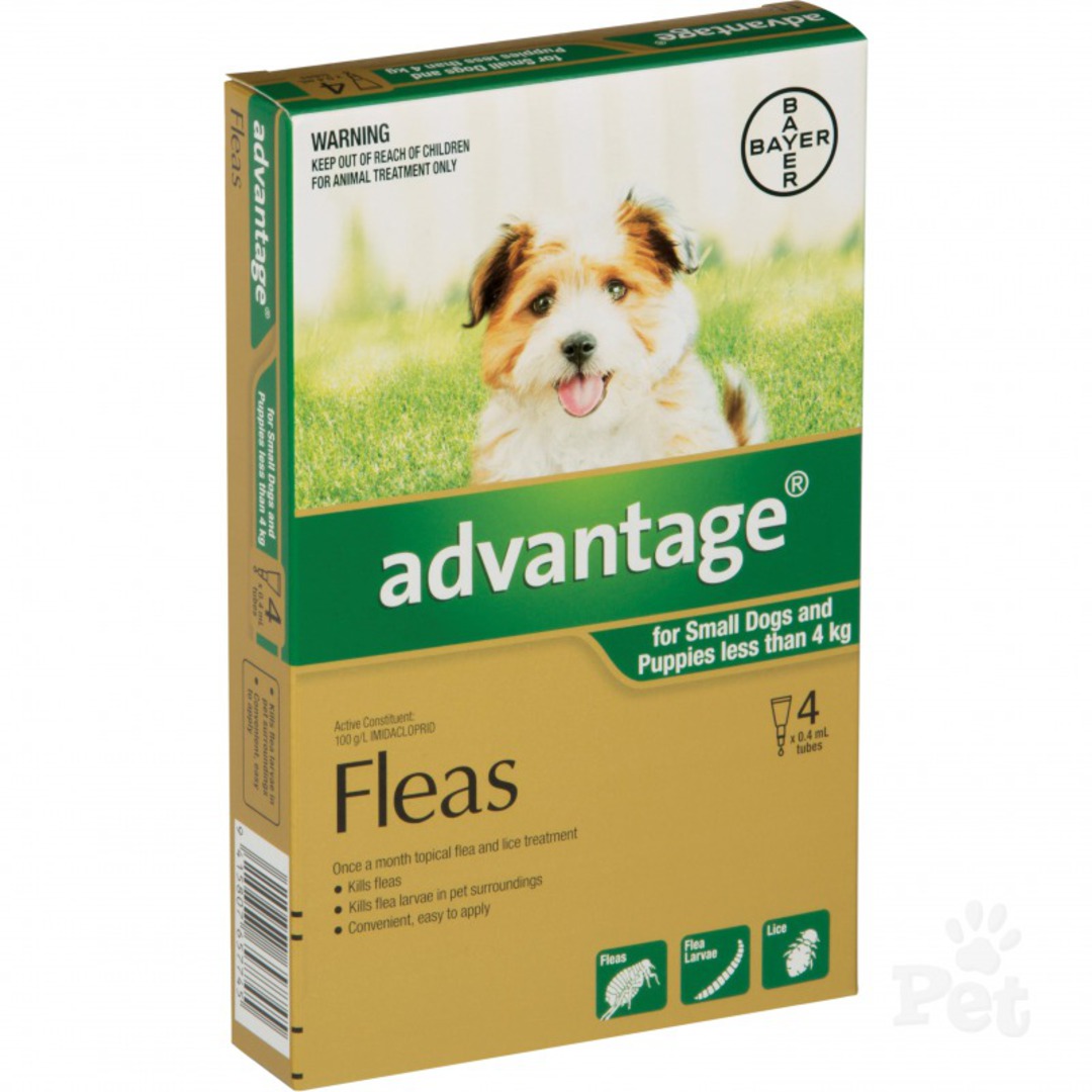Advantage Spot-on Flea Treatment for Dogs and Puppies  less than 4kg (Green / 4 pippets) image 0