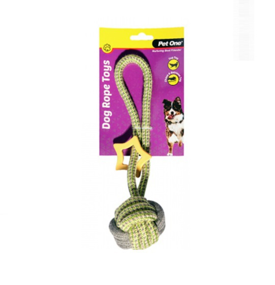 Dog Toy Tug Rope Ball with Star Green/Grey 26cm image 0
